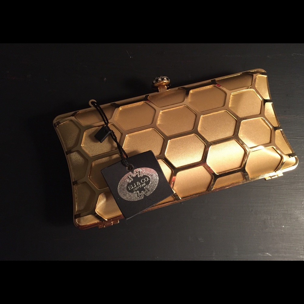 ELI & CO NEW YORK Gold Hard Case Clutch Bag